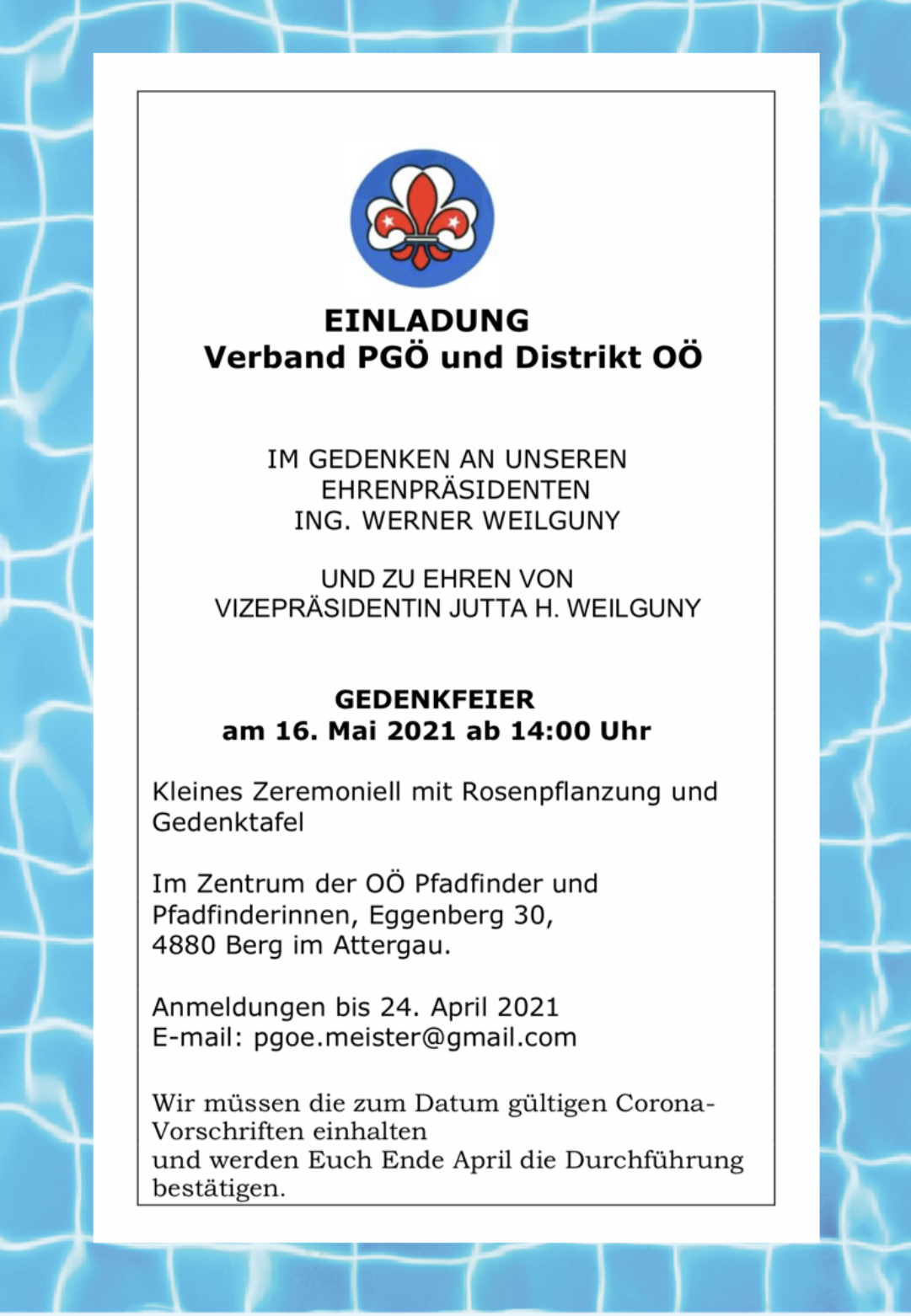 EInladung Verband PGÖ und Distrikt OÖ im Gedenken an Werner Weilguny